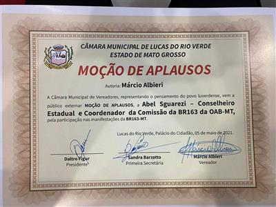 Foto da Notícia: Comissão BR-163 da OAB-MT é homenageada pela Câmara de Lucas do Rio Verde