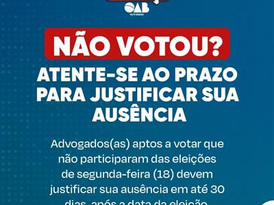 Foto da Notícia: Advogadas e Advogados que estavam aptas (os) e não votaram nesta segunda (18) devem justificar ausência nas Eleições 2024 da OAB-MT; é simples, saiba como