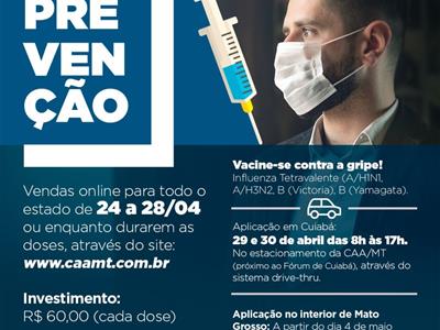 Foto da Notícia: Iniciada venda online da vacina contra H1N1 em Cuiabá e interior de MT